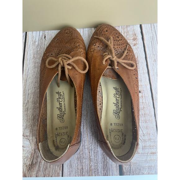 Authentic Vintage Brown Leather Tie Loafers Leather Craft 7.5 - Picture 2 of 3